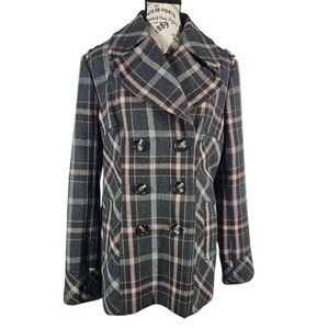 Moda International Black/Gray/Brown/Pink Double-Breasted Pea Coat Size Large